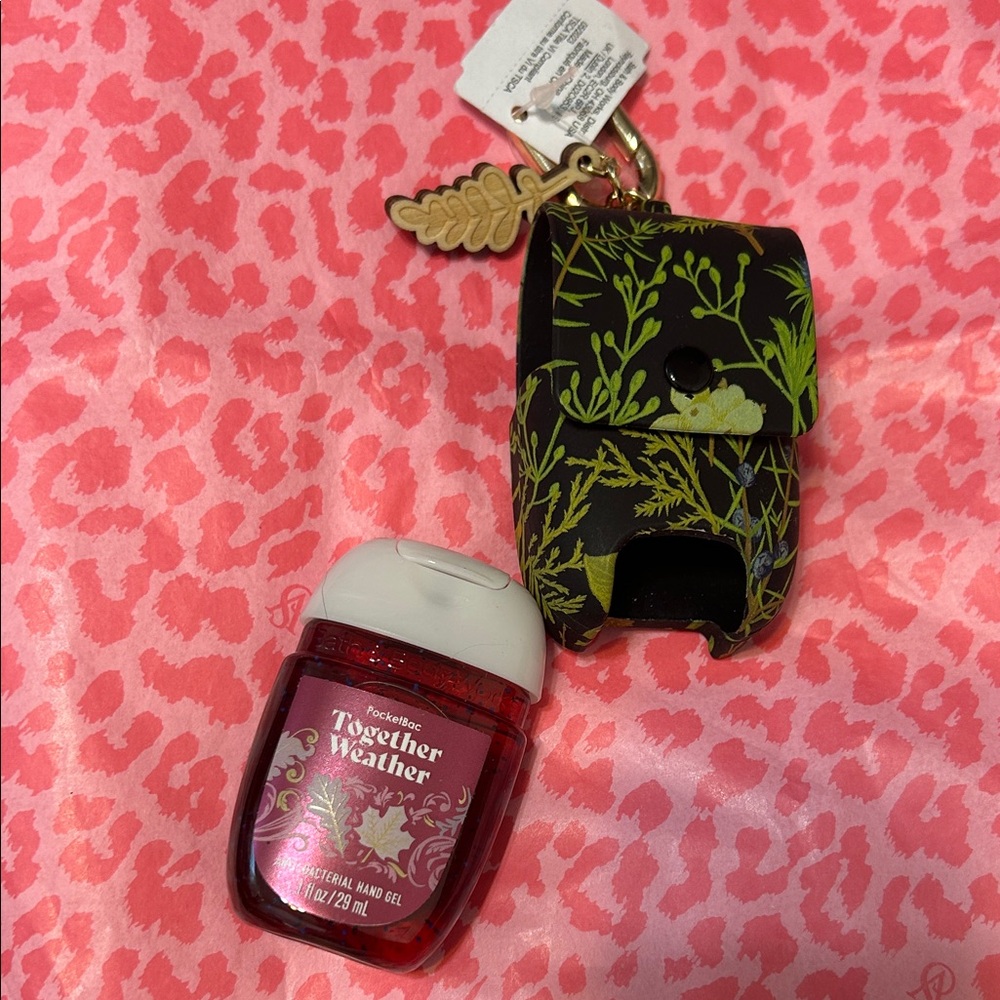 Bath & Body Works Red Hand Gel with Black and Green Holder